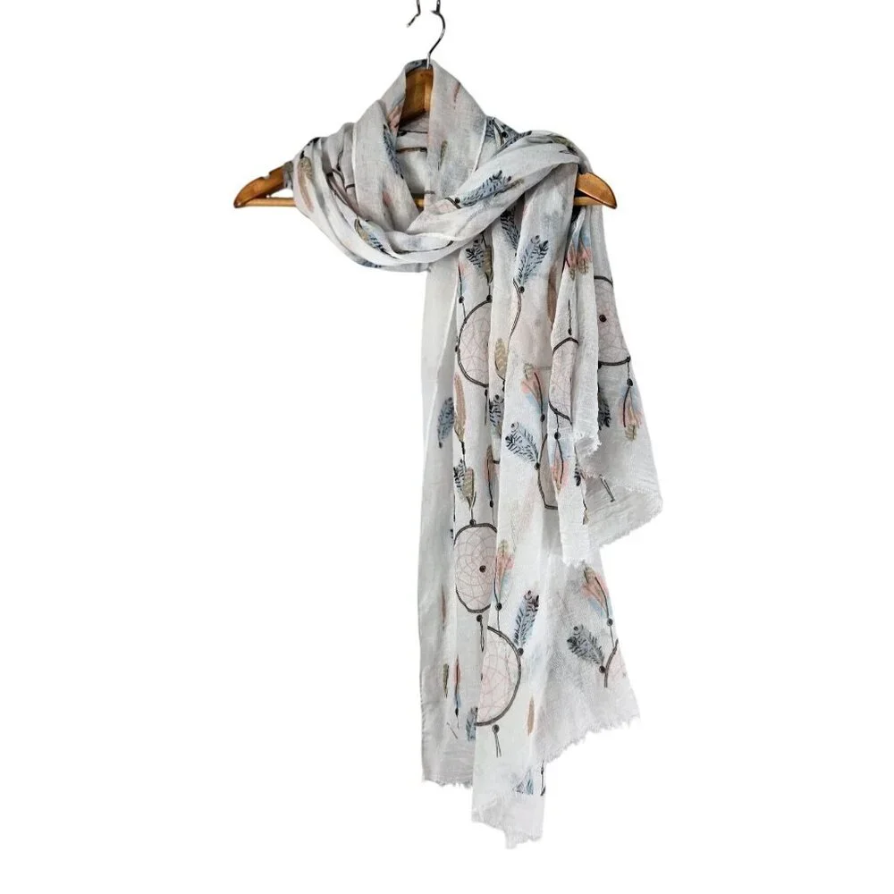 Dream Catcher Scarf American Indian White Pastels 72